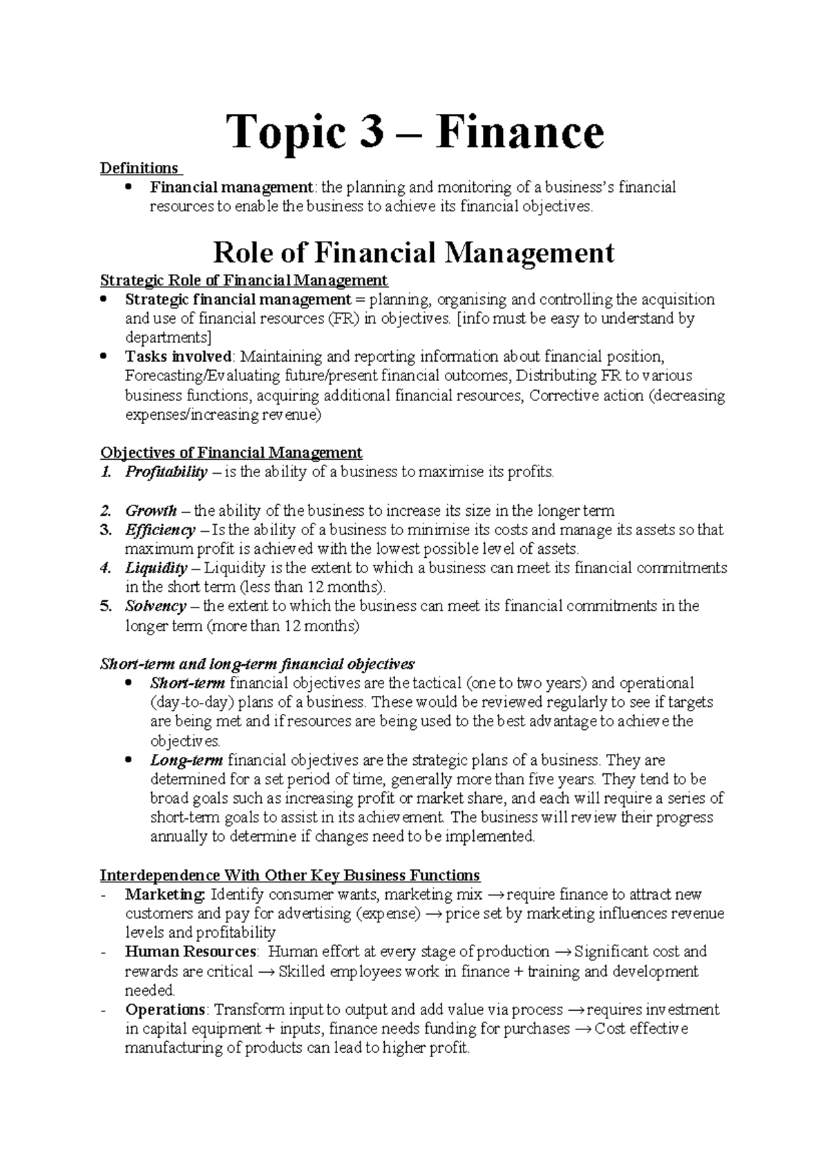 Topic 3 - Finance Syllabus: Key Points and Insights for Students - Studocu