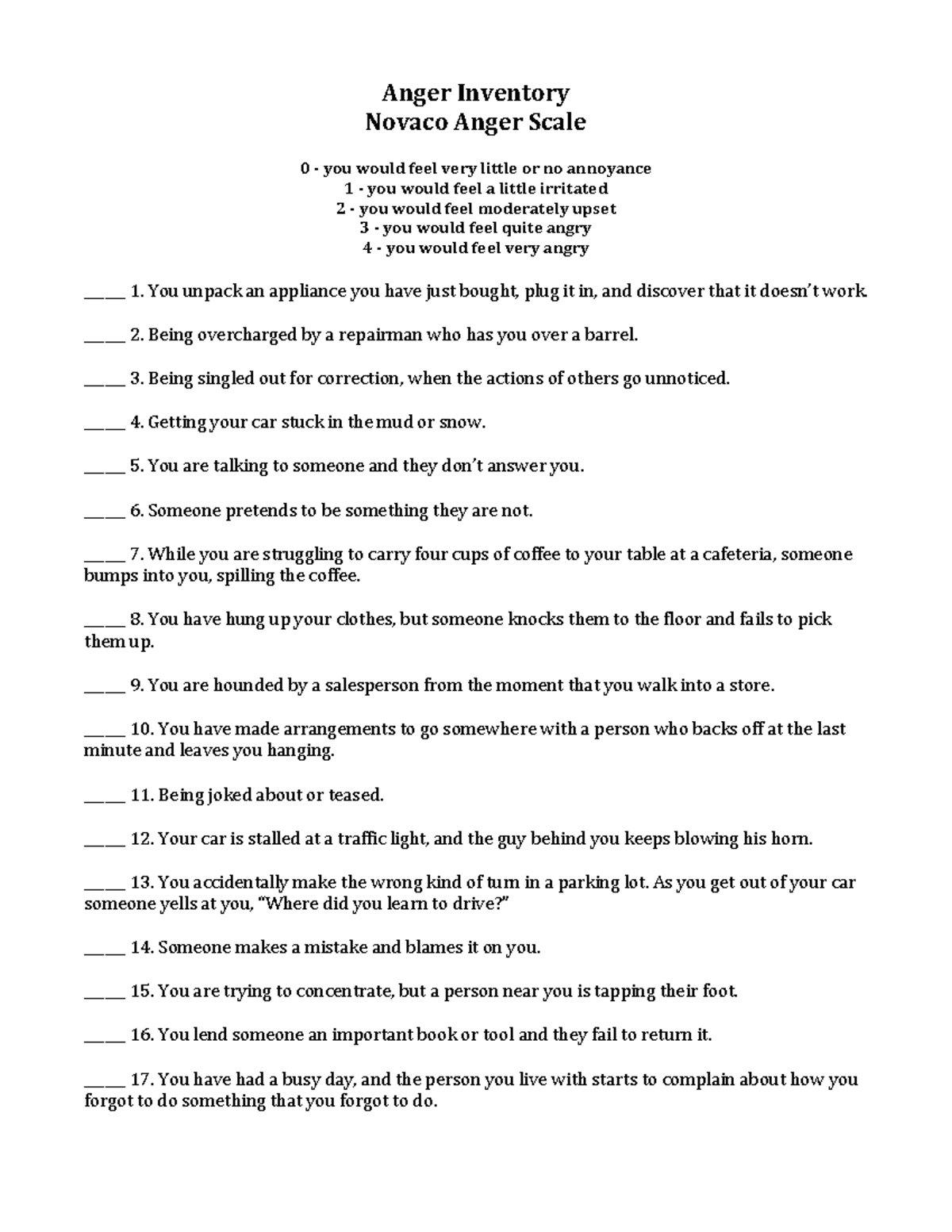 Anger Inventory: Novaco Anger Scale Assessment Guide - Studocu