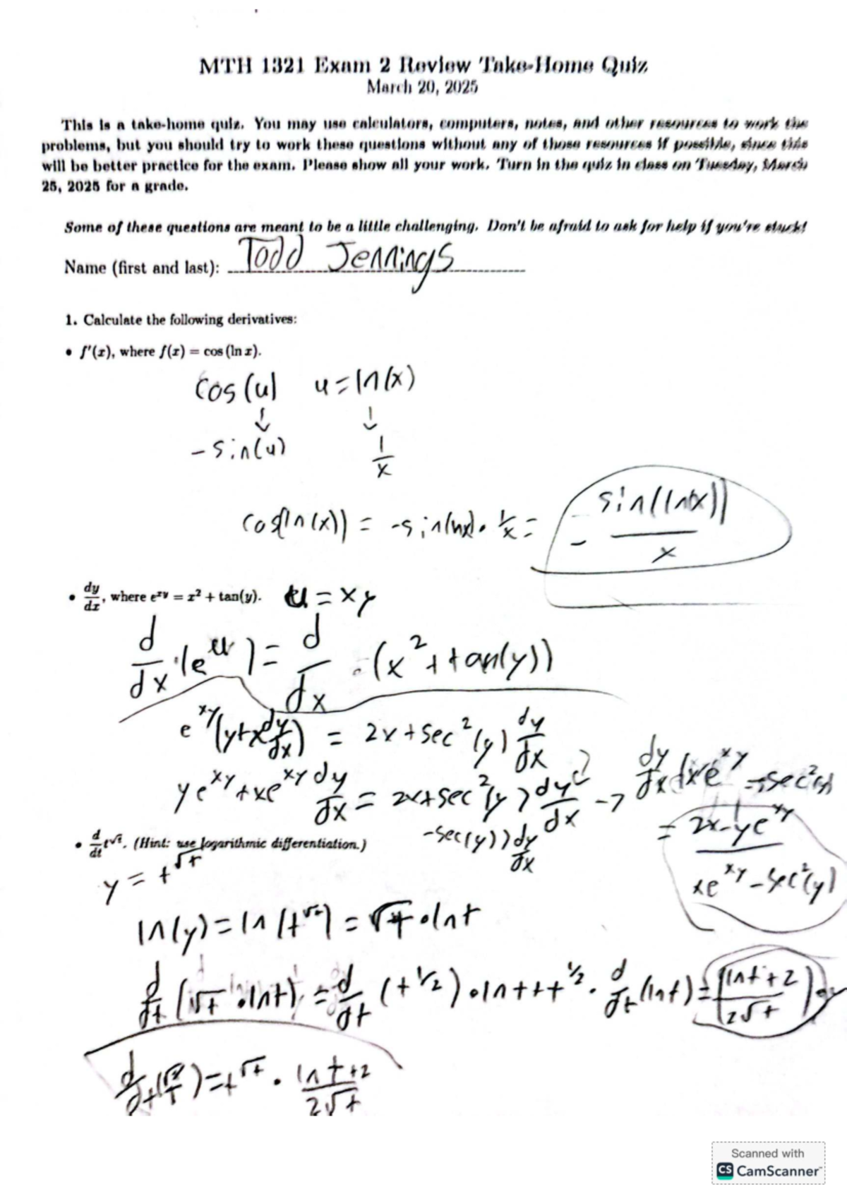 MTH 1321 Exam 2 Review Quiz - Practice Problems & Guidelines - Studocu