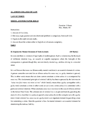 Law of Torts 2nd Sem Exam Prep: Key Concepts & Model Answers 2021 - Studocu