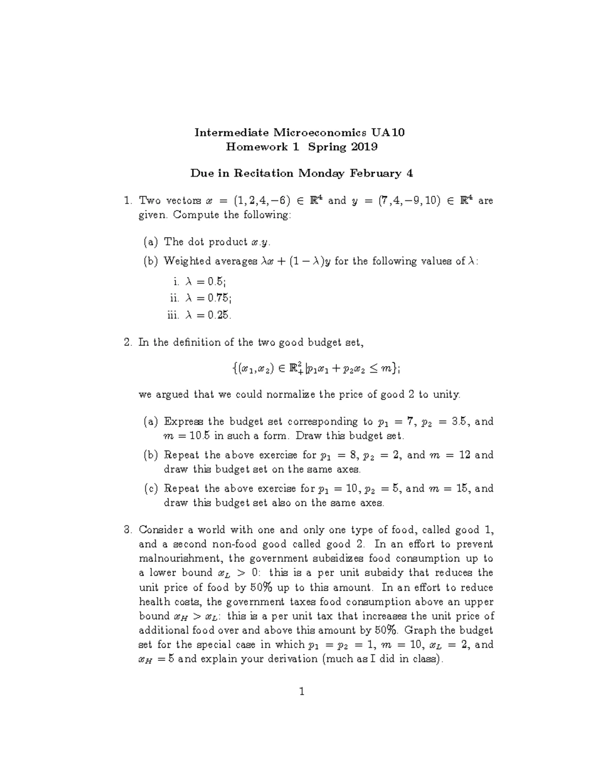 Intermediate Microeconomics UA - Homework 4 Solutions Fall 2024 - Studocu