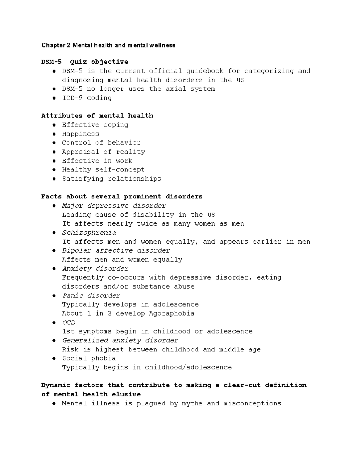 Chapter 2 Mental health and mental wellness - Chapter 2 Mental health ...