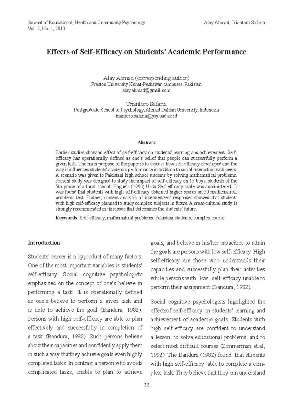 Effects of Self-Efficacy on Academic Performance of 5th Graders - Studocu