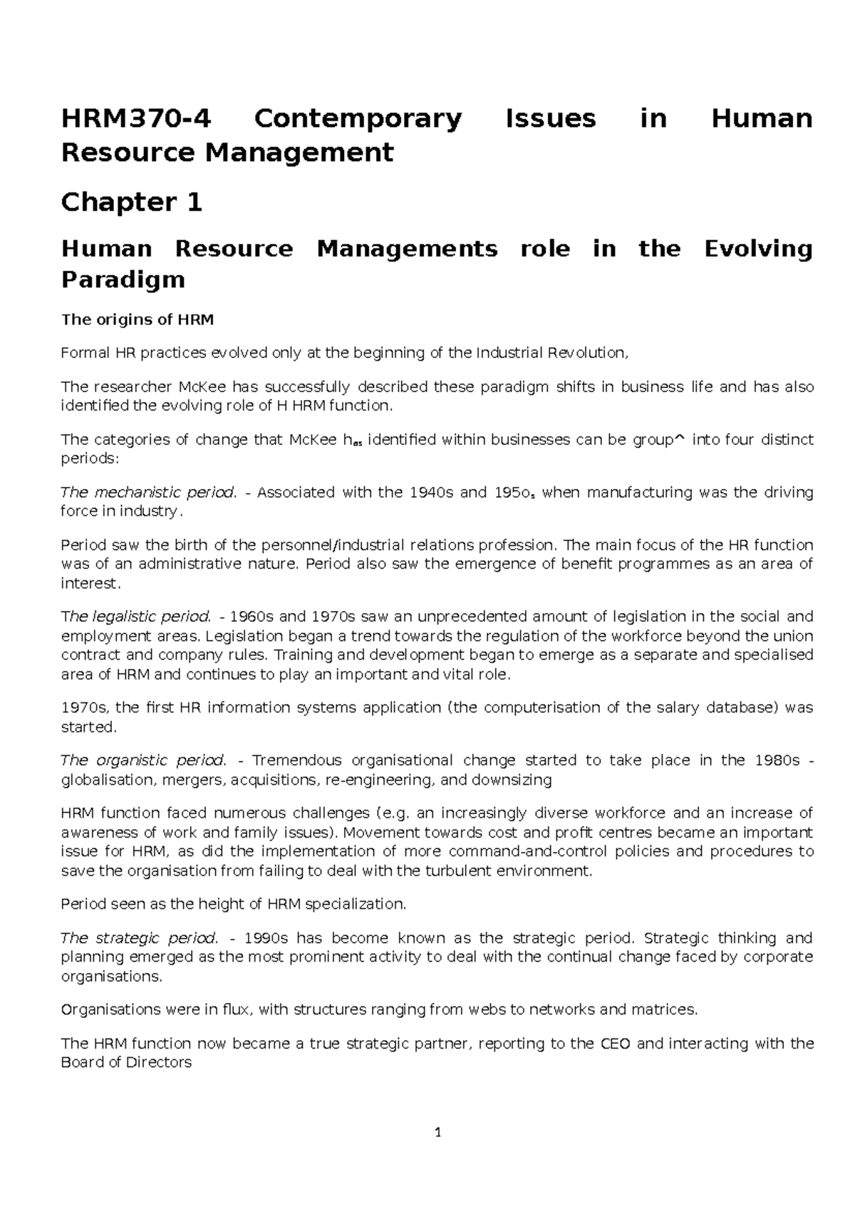 HRM3704 - Chapter 1: Evolution of Human Resource Management - Studocu