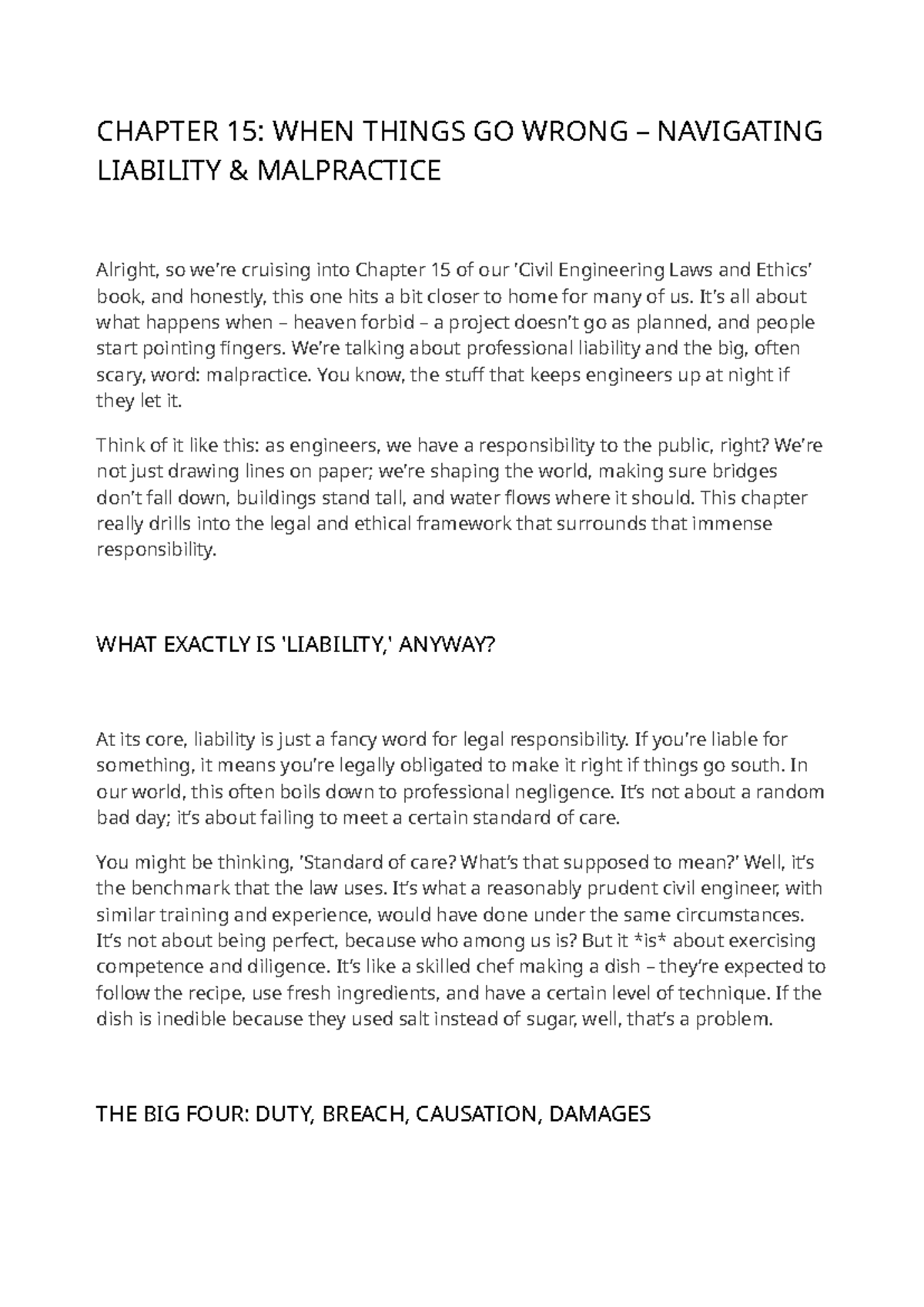 CHAPTER 15: NAVIGATING LIABILITY & MALPRACTICE IN ENGINEERING - Studocu