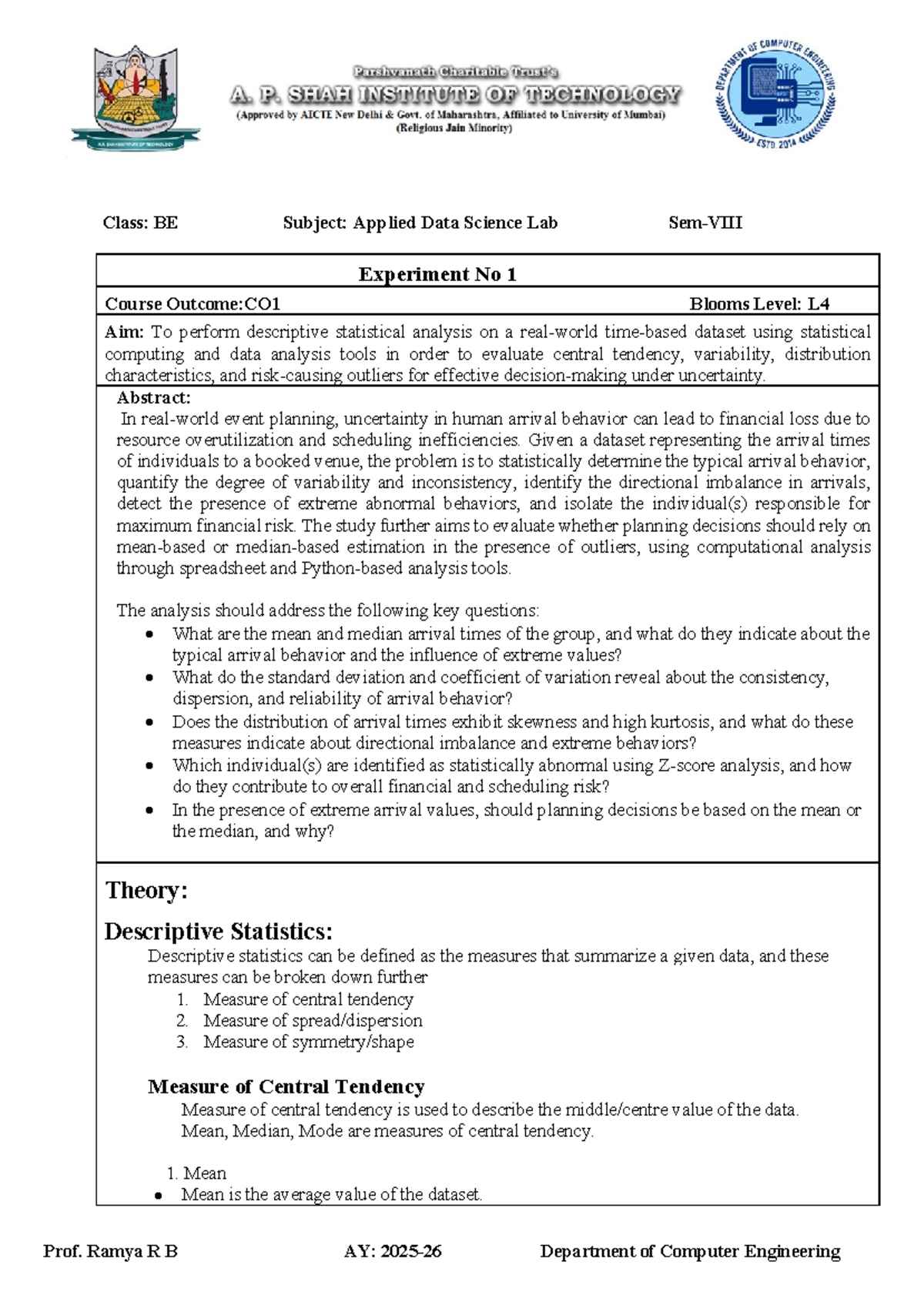 ADS Lab Manual - Exp1: Descriptive Statistical Analysis in Data Science ...