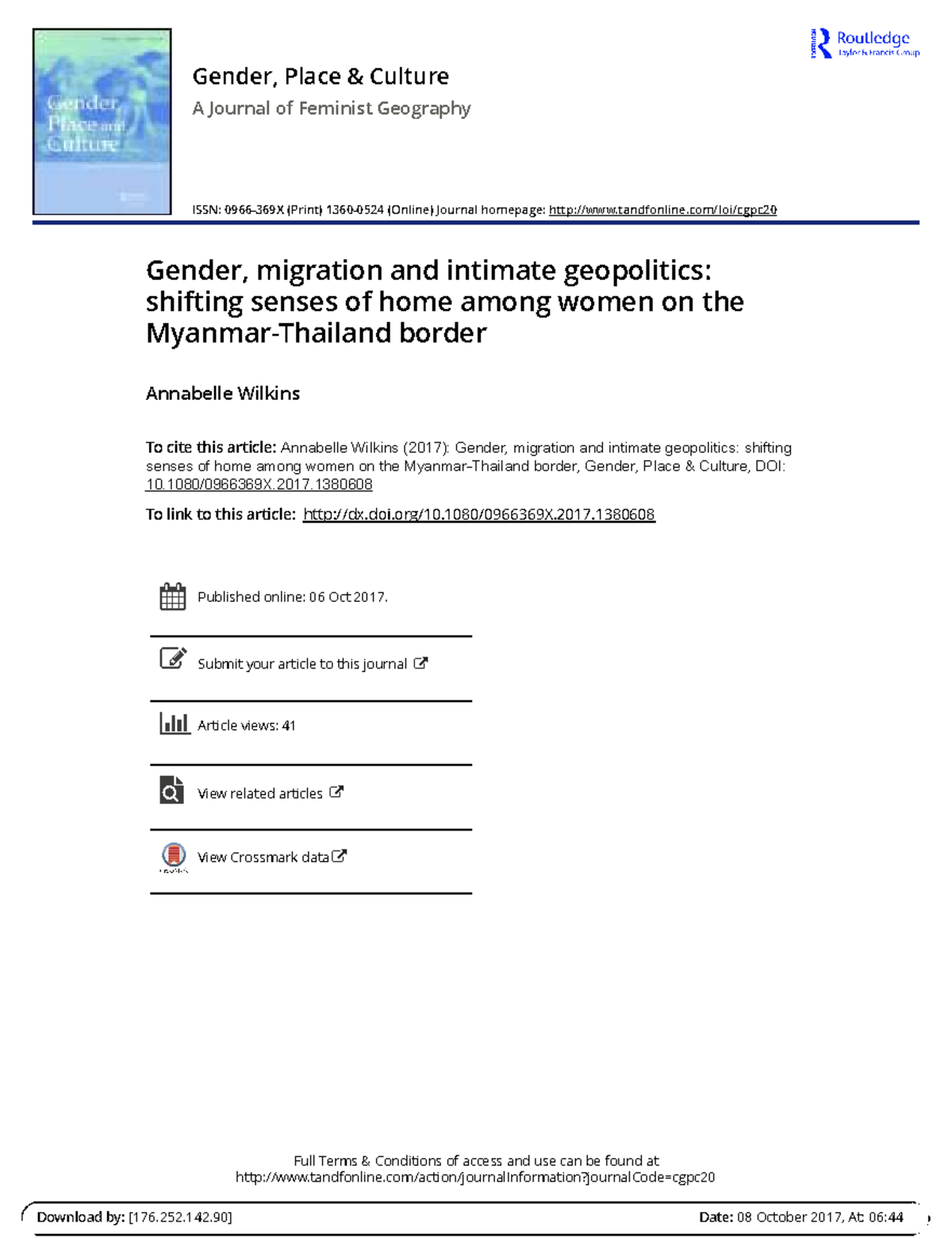 Gender Migration and Intimate Geopolitics: Women's Journeys on the ...