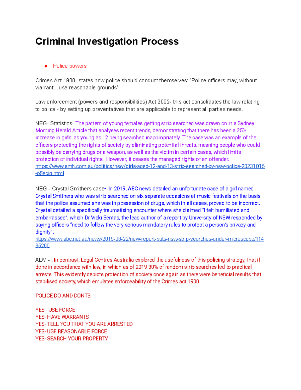 Criminal Investigation Process: Legal Notes for 35260 ADV - Studocu