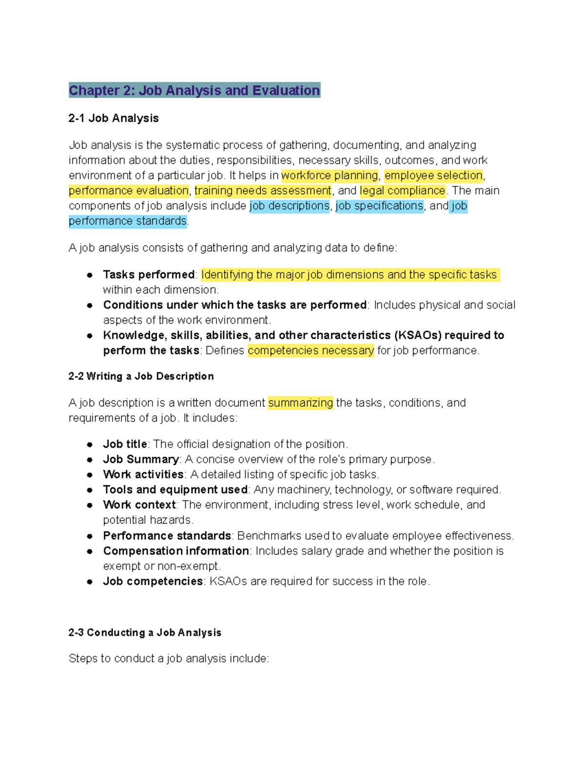 Chapter 2: Job Analysis & Evaluation (I O Study Notes) - Studocu