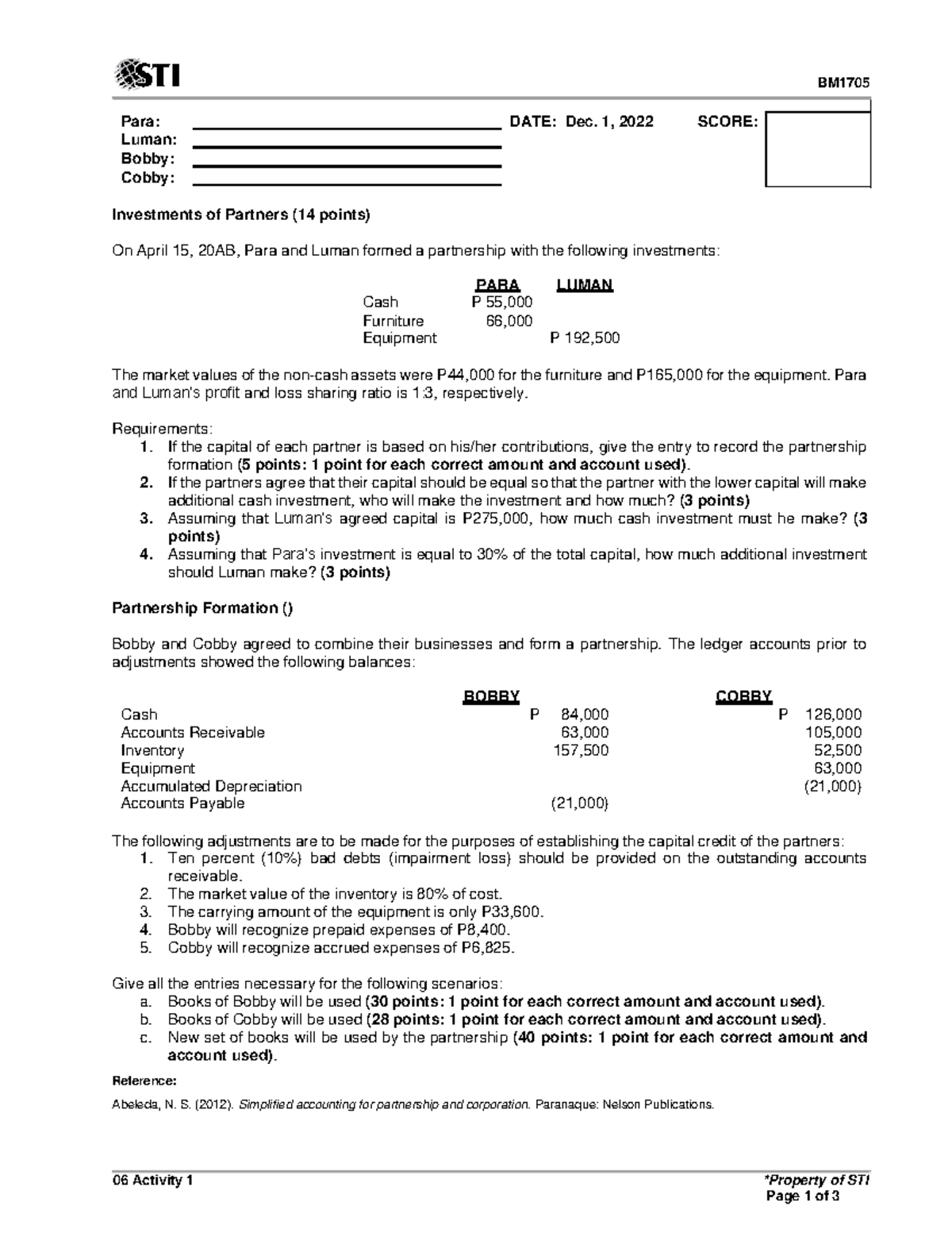 BM1705 Final Exam: Partnership Formation and Investment Entries - Studocu