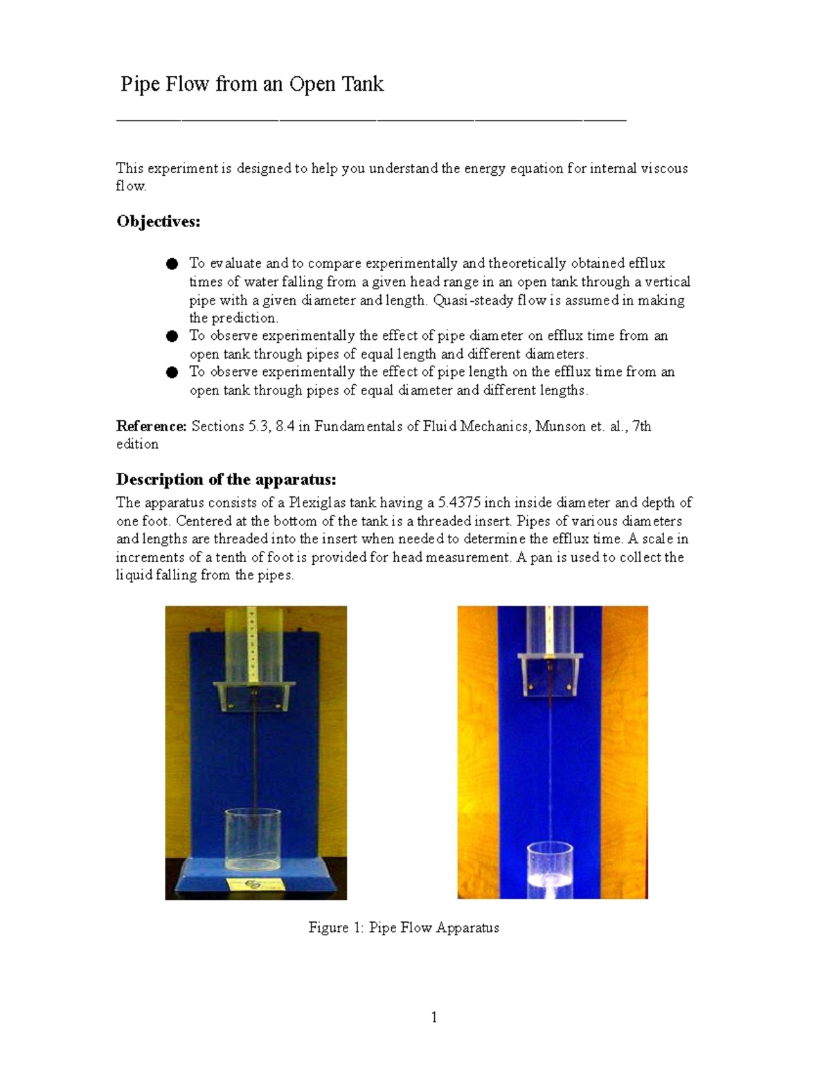 7.1 Pipe Flow manual - Lab Assignments - Michael Golub - Pipe Flow from ...