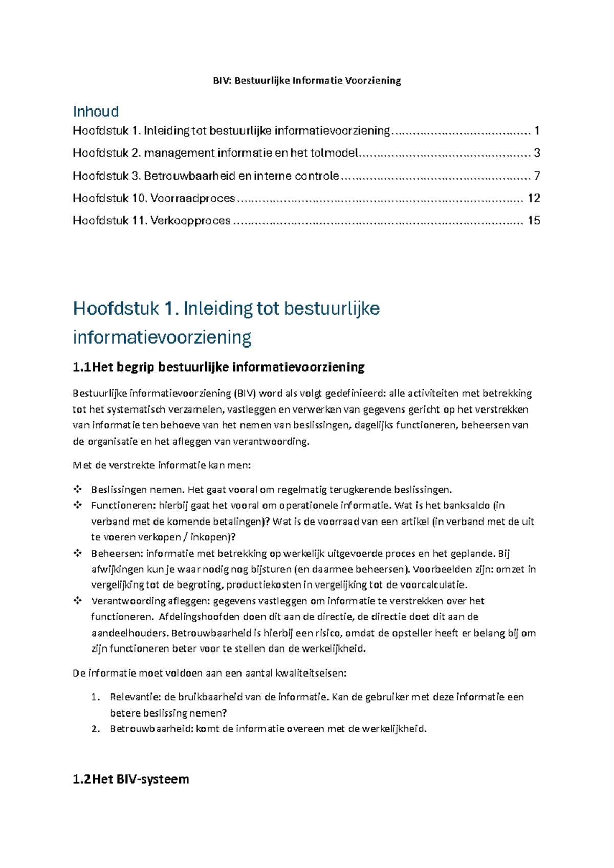 BIV Samenvatting: Inleiding tot Bestuurlijke Informatievoorziening ...