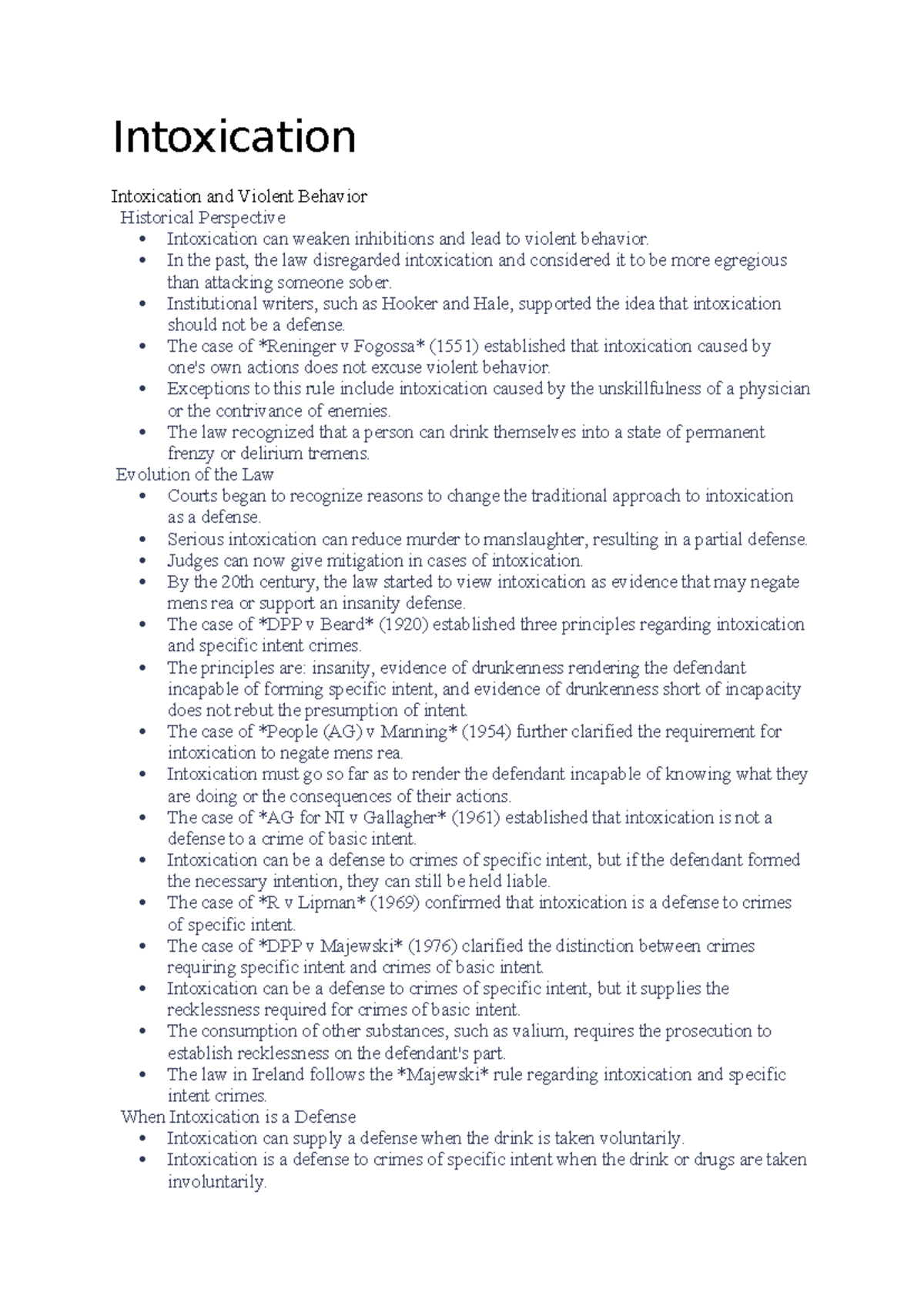 Intoxication and Violent Behavior: LA4211 Lecture Notes - Studocu