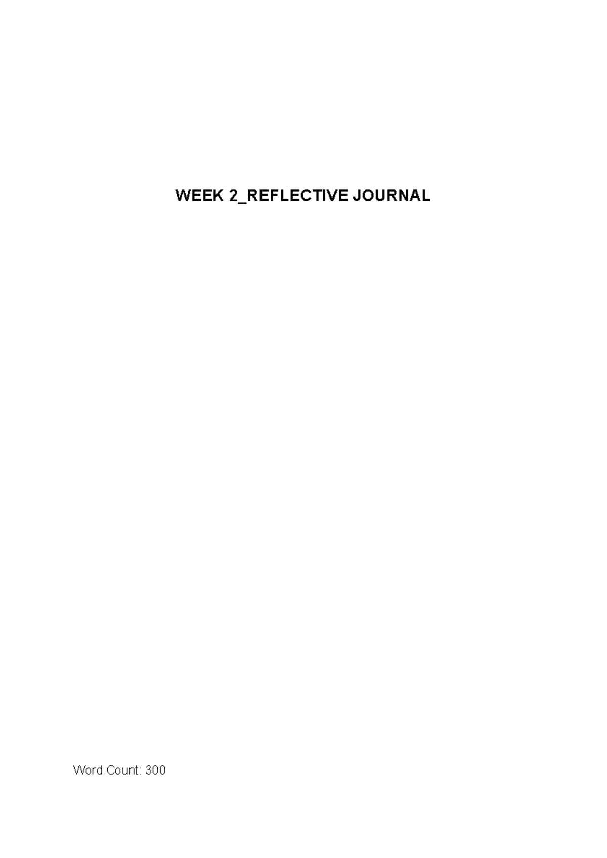 2 week journal - WEEK 2_REFLECTIVE JOURNAL Word Count: 300 Describe ...