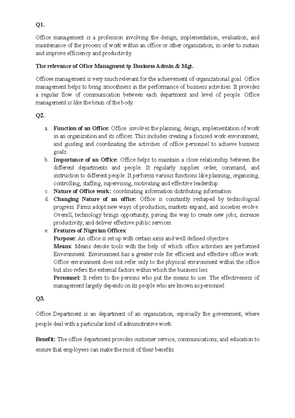 Office Management Overview - OFFFICE MGT Insights and Principles - Studocu