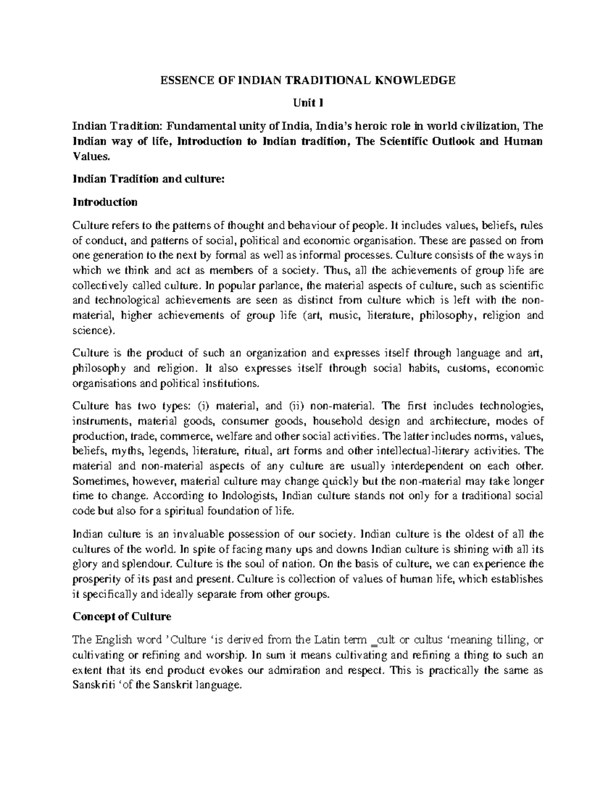 **Course Code: IDK 101 - Indian Knowledge System: Understanding Culture ...