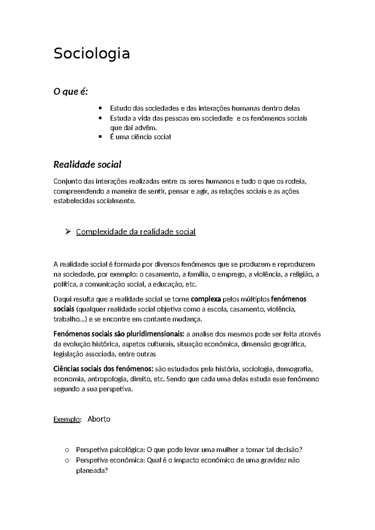 Sociologia: Estudo da Realidade Social e Fenómenos Humanos - Studocu