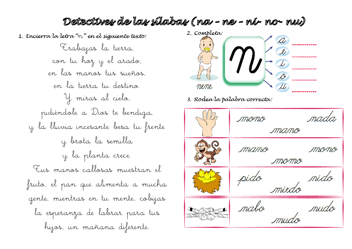 Ejercicio - Silabas NA-NE-NI-NO-NU - Clase de Lengua - Document Preview