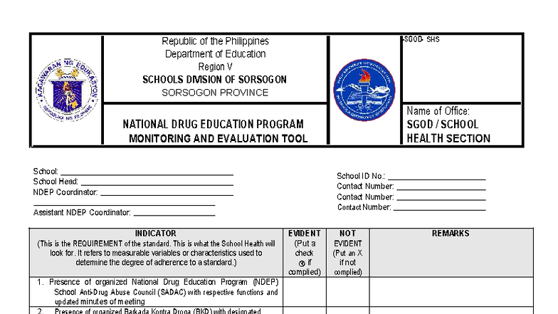 NDEP-School Monitoring Tool for Drug Education Program Evaluation - Studocu