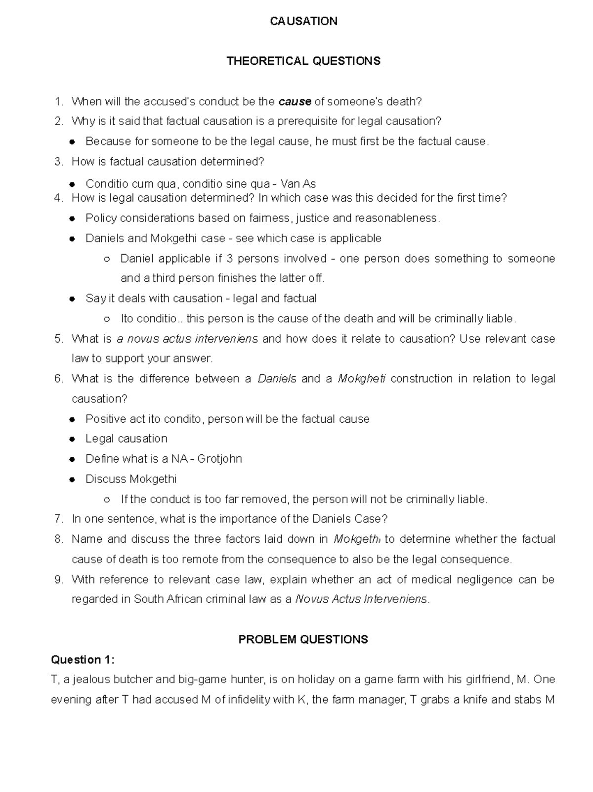 Causation Legal Concepts and Problem Questions: Key Insights and Cases ...