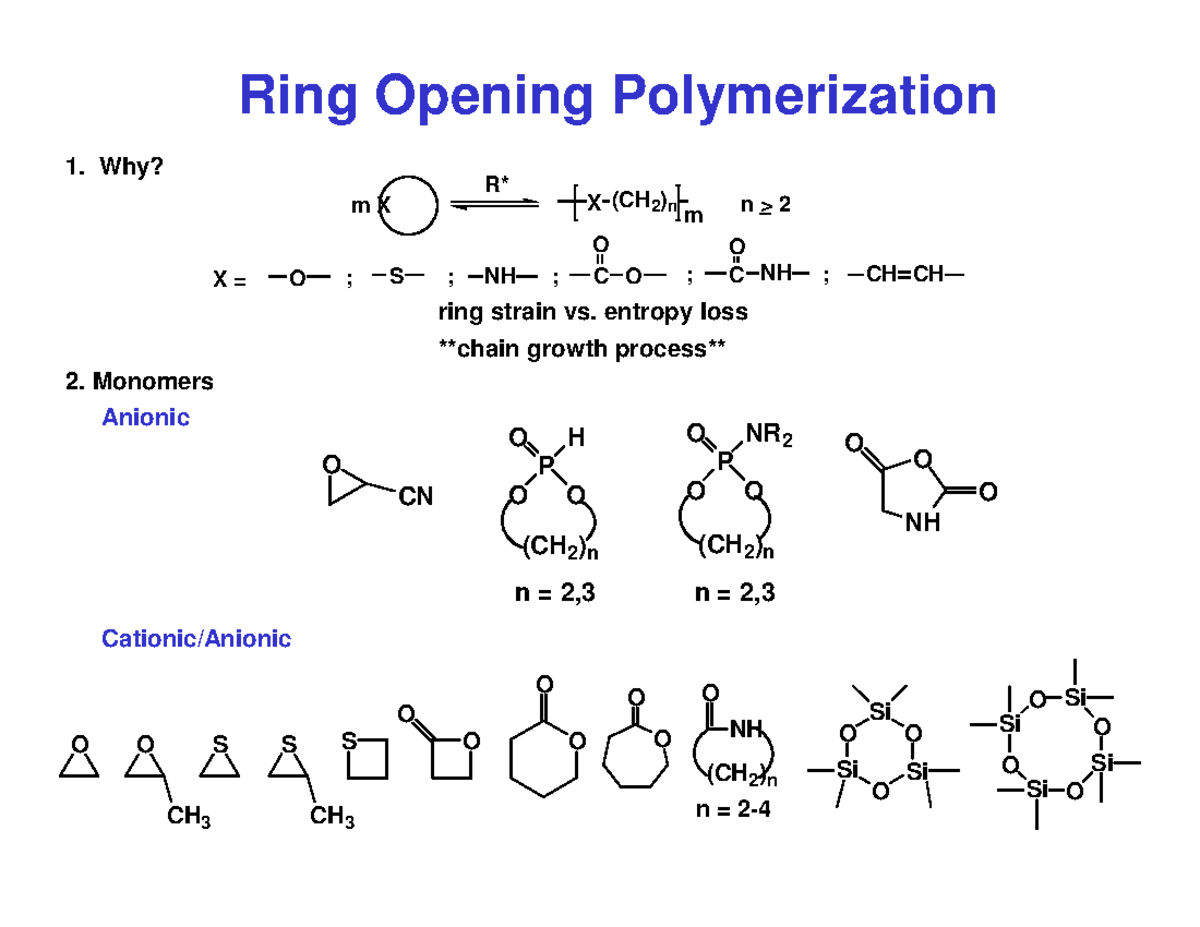 Ring-Opening Polymerization: Mechanisms & Conditions Explained - Studocu
