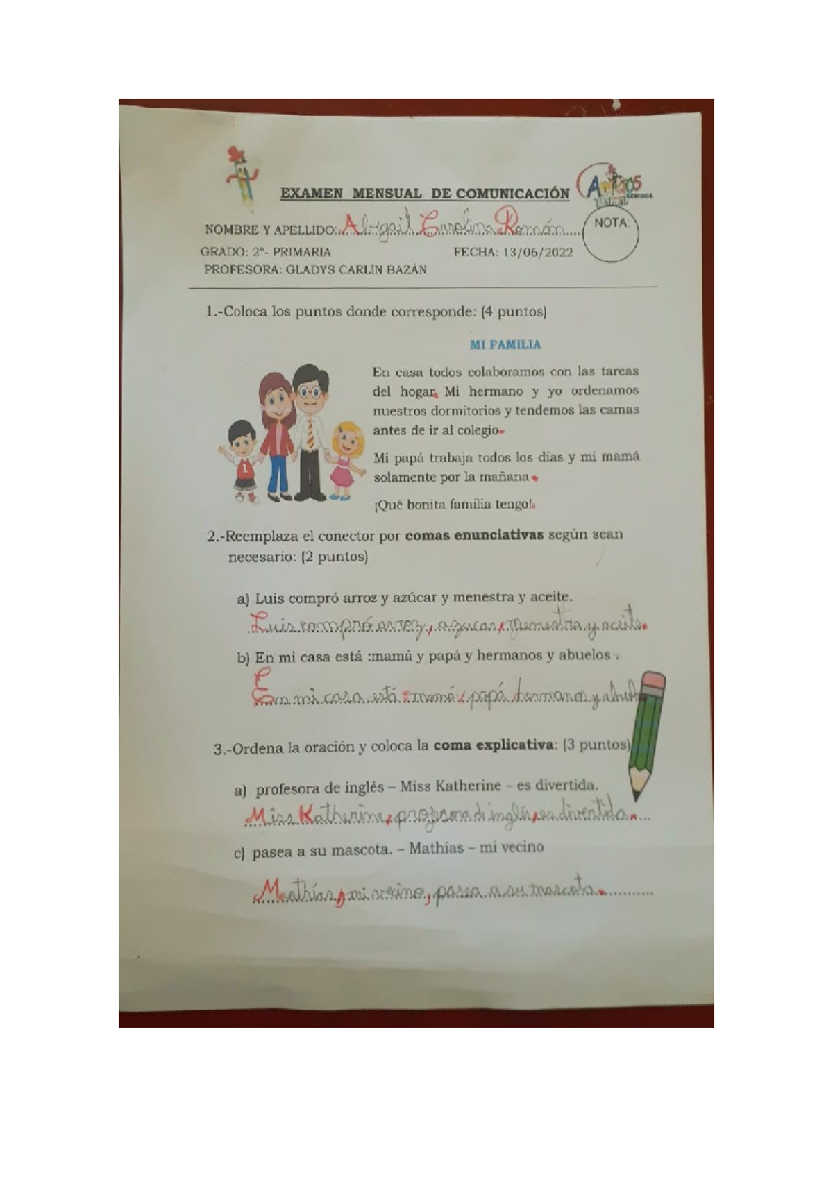 EXAMEN MENSUAL DE COMUNICACIÓN - PRIMARIA - GLADYS CARLÍN B. - Studocu
