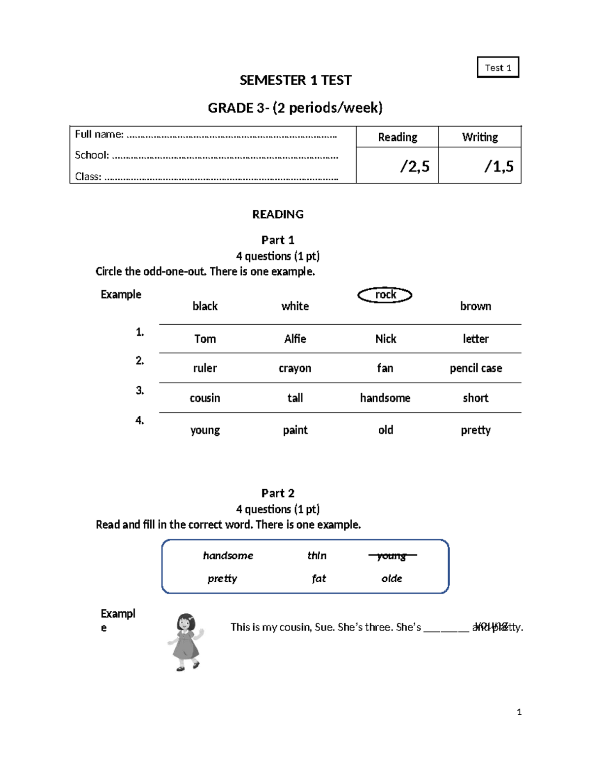 Reading and Writing 3: Test 1 Semester 1 Grade Evaluation - Studocu