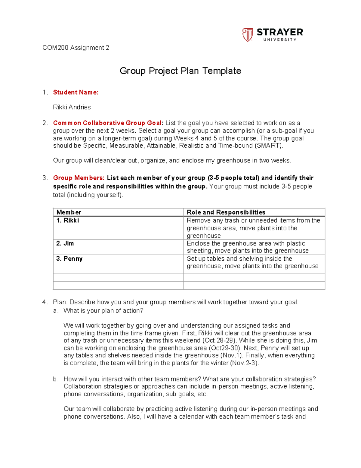 COM200 WK 4 ASSN - Group Project Plan for Collaboration Success - Studocu