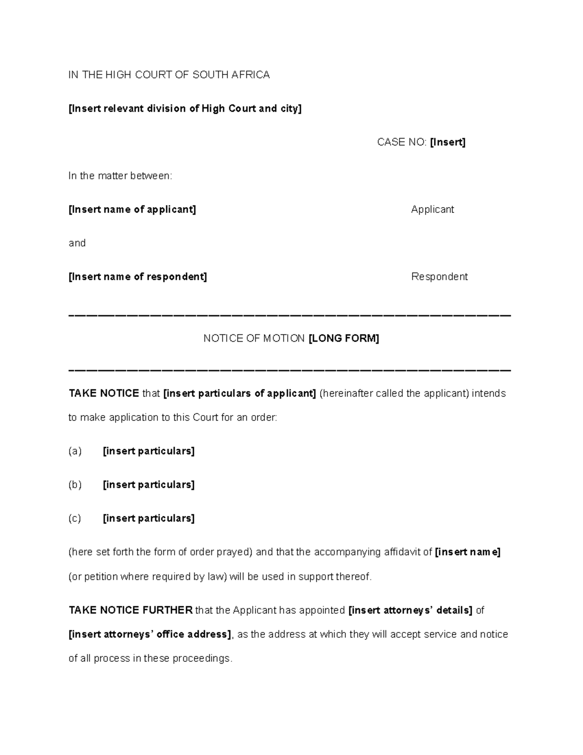 High Court Notice of Motion Form 2(a) - Guidelines & Format - Studocu