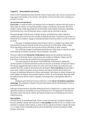 International Business (IB) Chapter 6: Overview of Trade Theories
