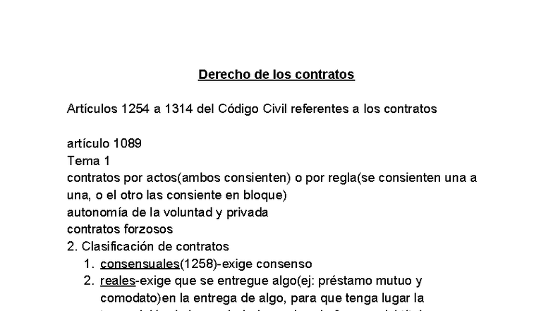 Derecho de los Contratos: Artículos 1254-1314 del Código Civil - Studocu