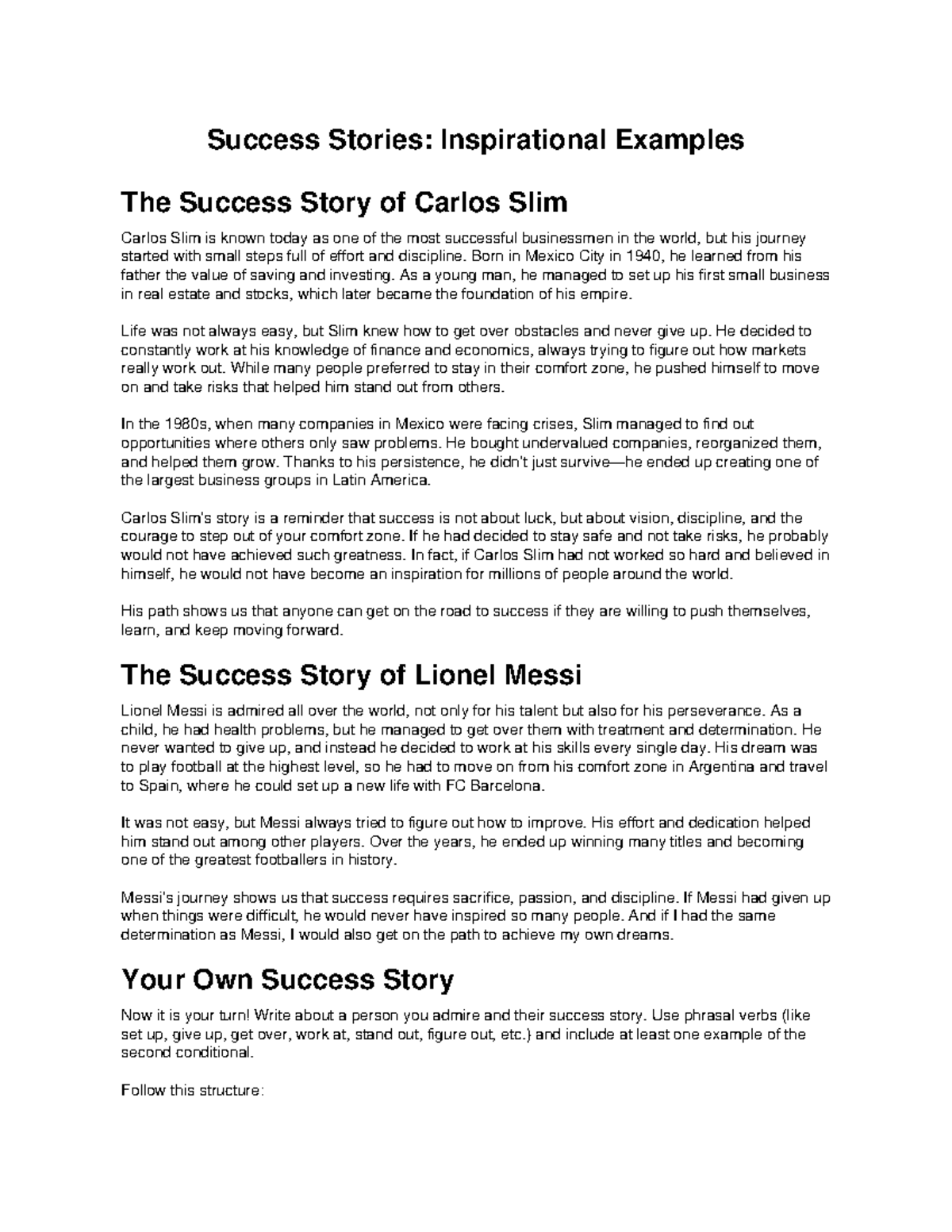 Success Stories: Inspirational Journeys of Carlos Slim & Messi - Studocu
