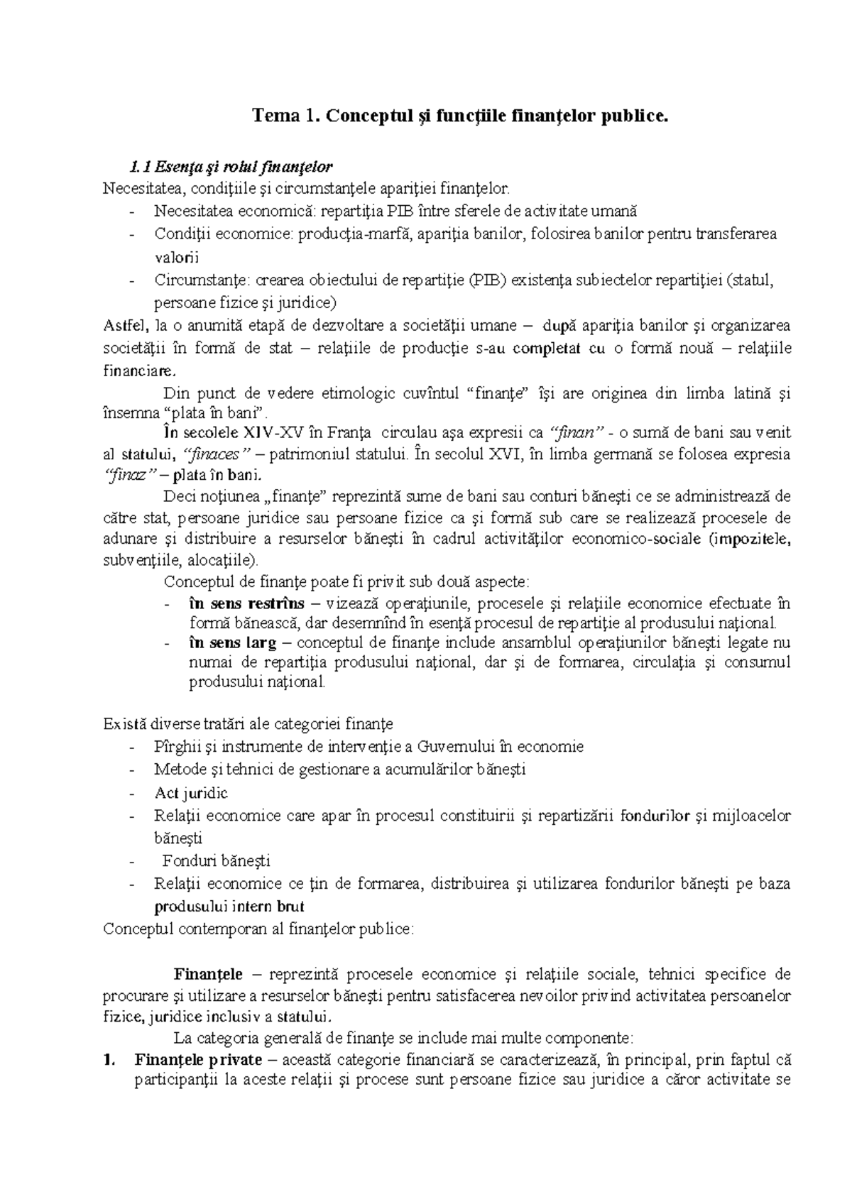 Tema 1 - Conceptul și Funcțiile Finanțelor Publice - Notițe - Document Preview
