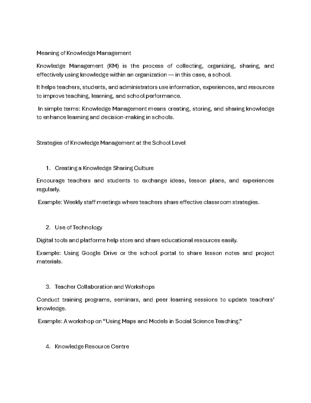 Knowledge Management Strategies in Schools - Ggbb - Studocu