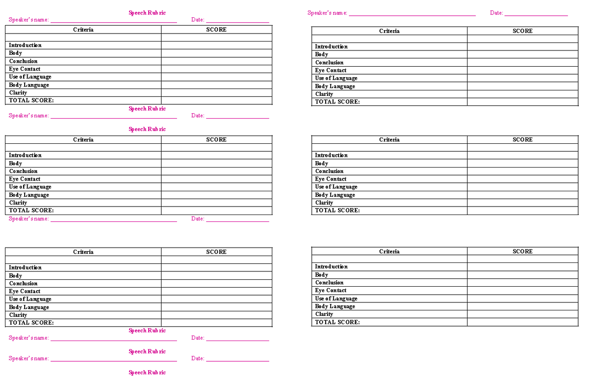 Manuscript Speech Rubrics: Evaluation Criteria and Scoring Guide - Studocu