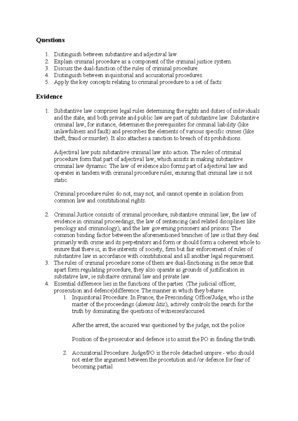 Criminal Procedure and Evidence Notes for Law 101: Key Concepts ...