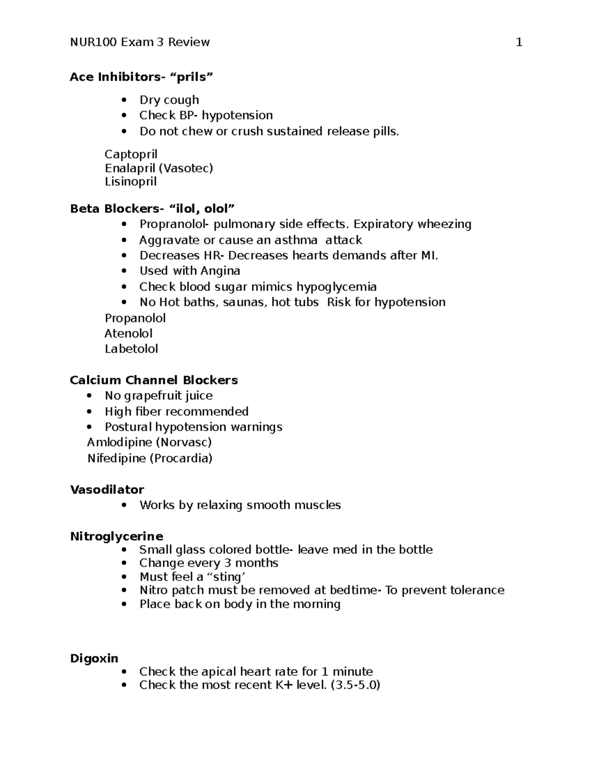 NUR100 Exam 3 Review: Key Pharmacology Concepts and Medications - Studocu