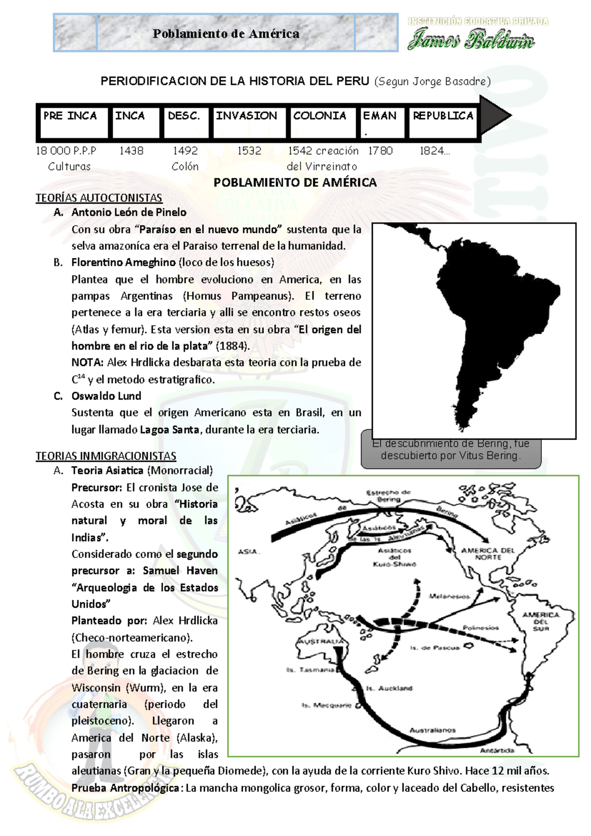 Poblamiento de América: Teorías y Orígenes (HIST 101) - Document Preview
