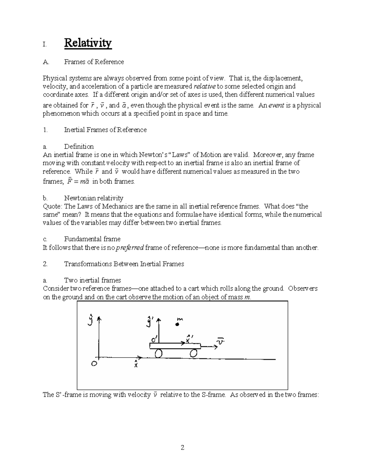 Relativity - Lecture Notes on Inertial Frames & Special Relativity (Lec ...