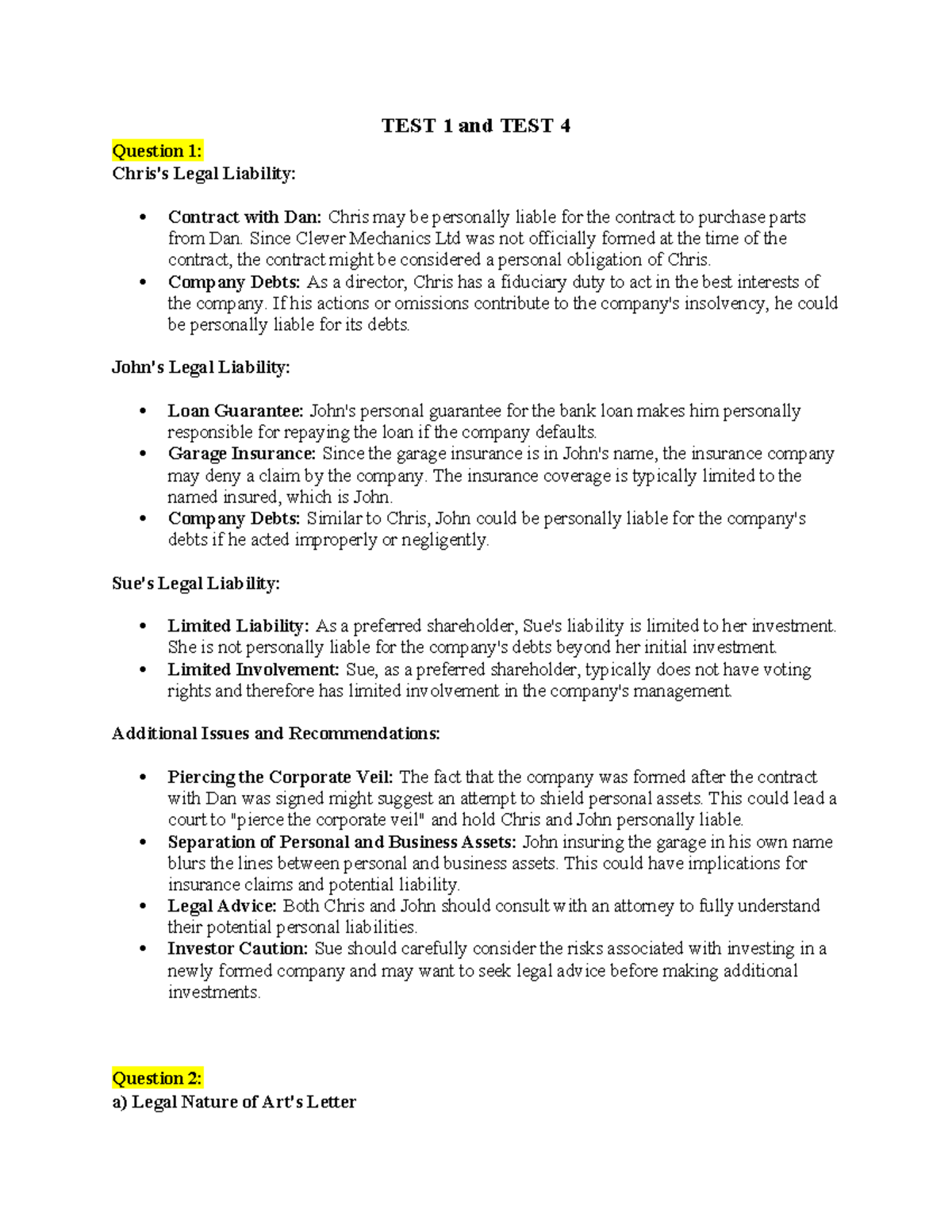 Final Exam: Legal Liability and Contract Law Analysis (Course Code ...