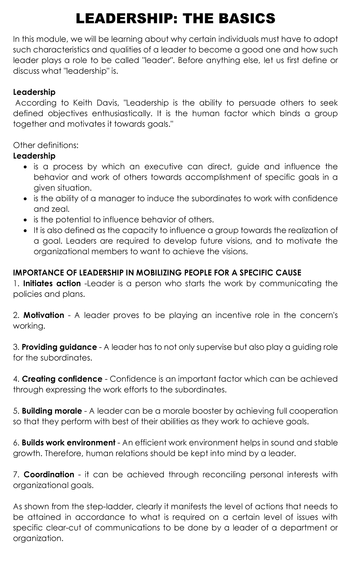 Leadership - P1: Understanding Key Qualities and Theories - Studocu