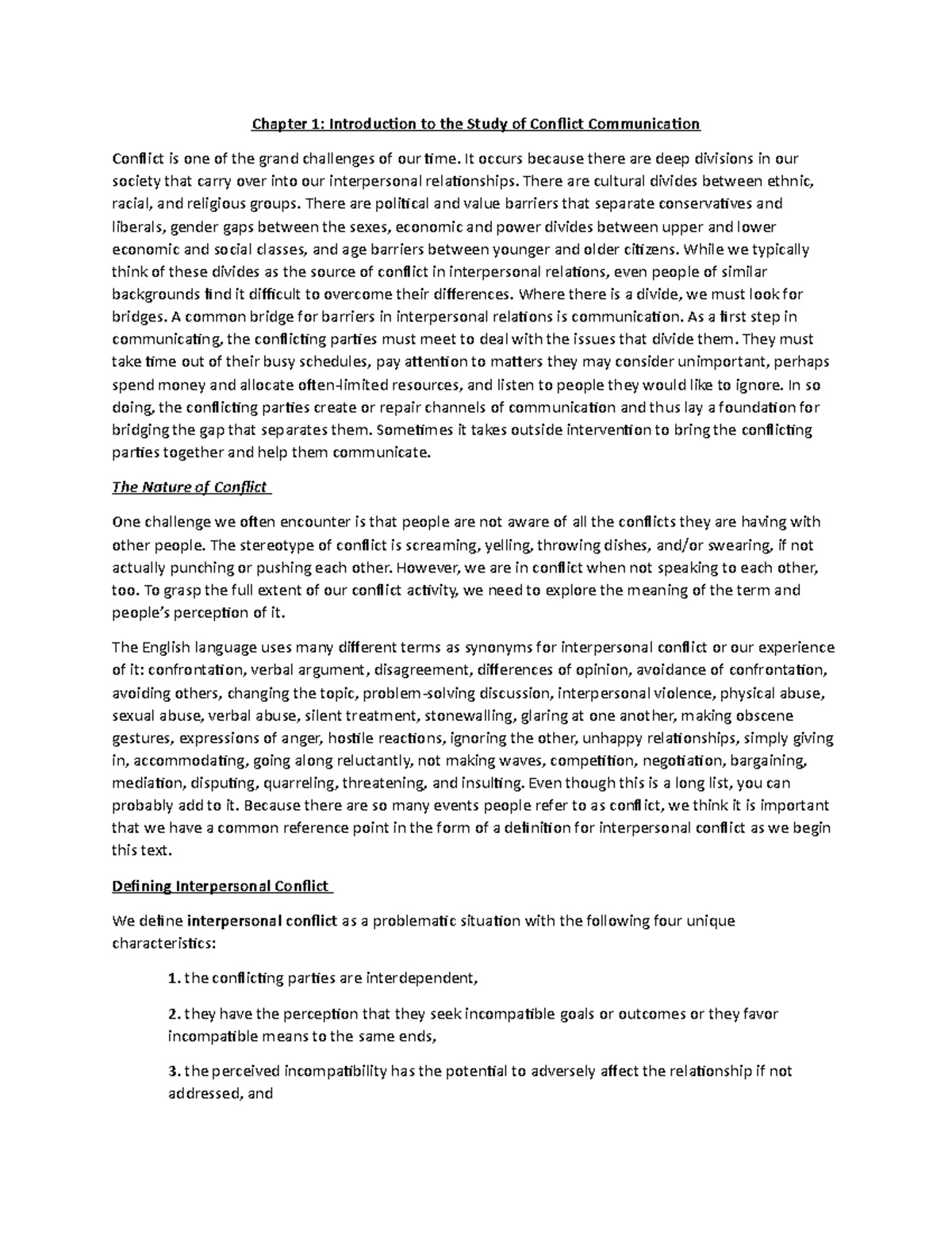 Chapter 1 - Introduction to Conflict Communication: Key Concepts and ...