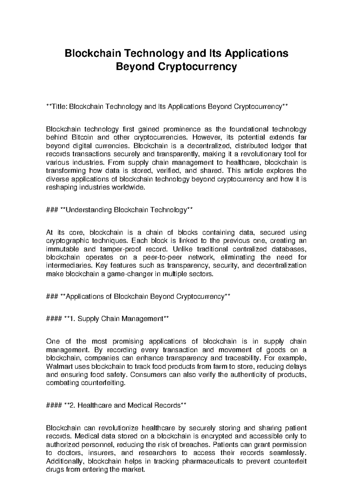 Blockchain Technology Applications Beyond Cryptocurrency - Article 008 -  Studocu