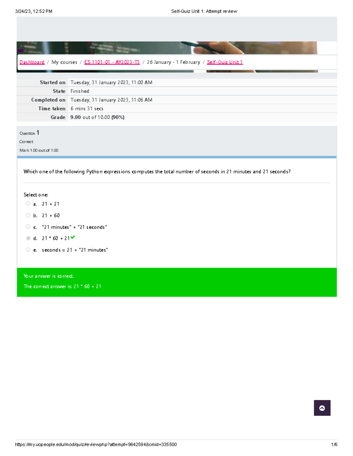 Self-Quiz CS 26: Unit 1 Attempt Review Test 1 - Studocu
