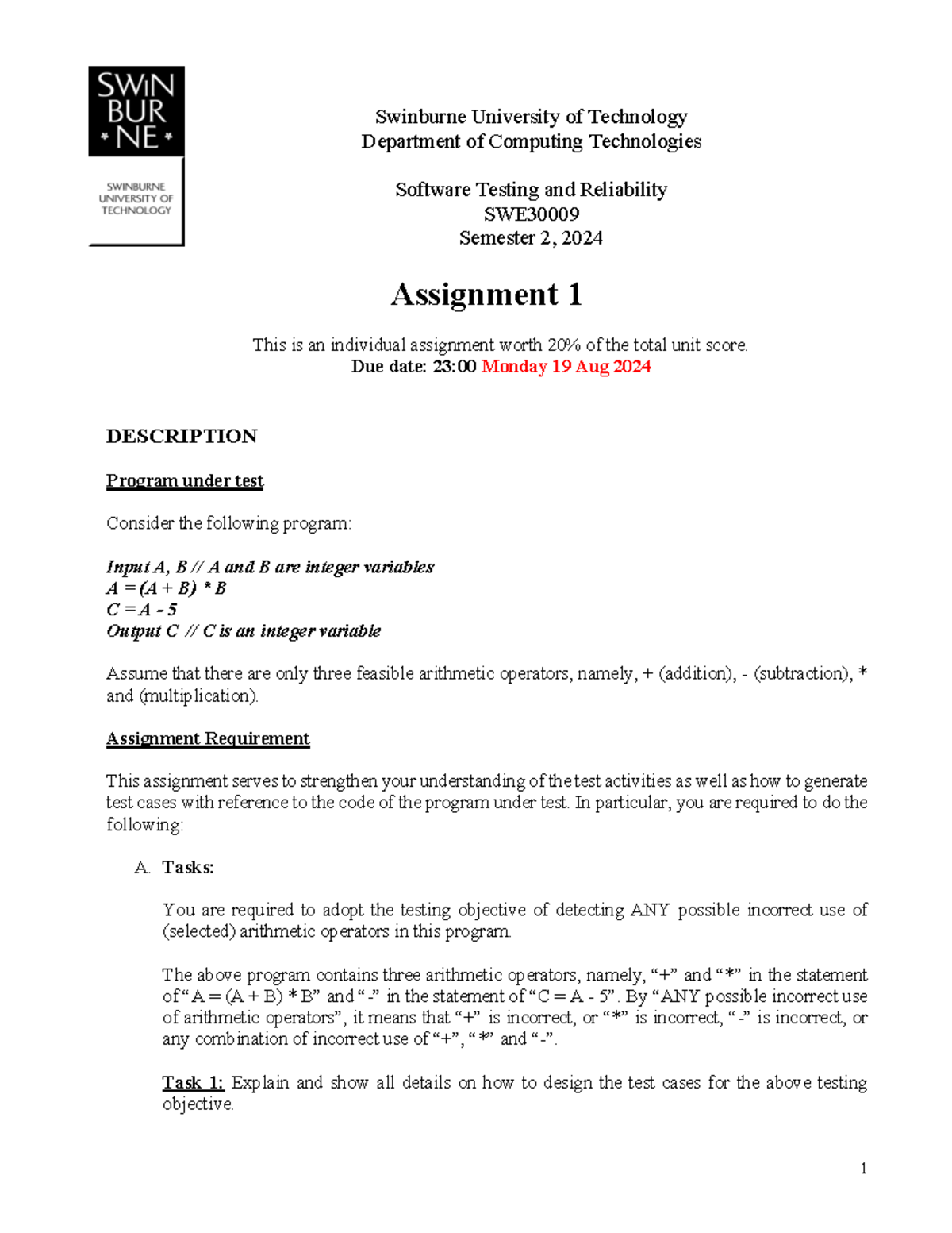 SWE - 2024S2 Assignment 1: Test Case Design for Arithmetic Operators ...