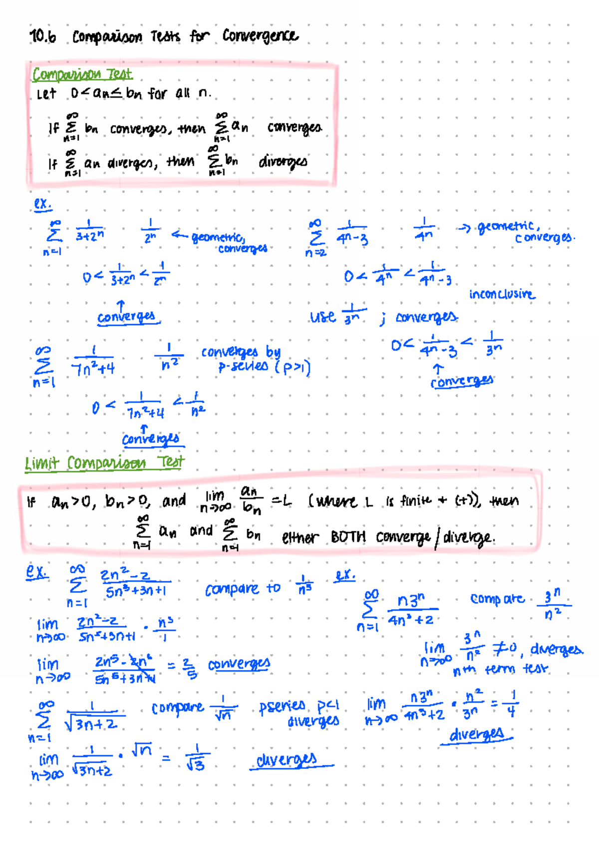 Comparison Tests for Convergence - Math 10.6 Notes - Studocu