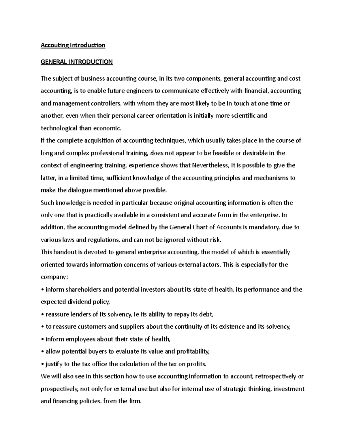 Accounting Introduction - Accouting Introduction GENERAL INTRODUCTION ...
