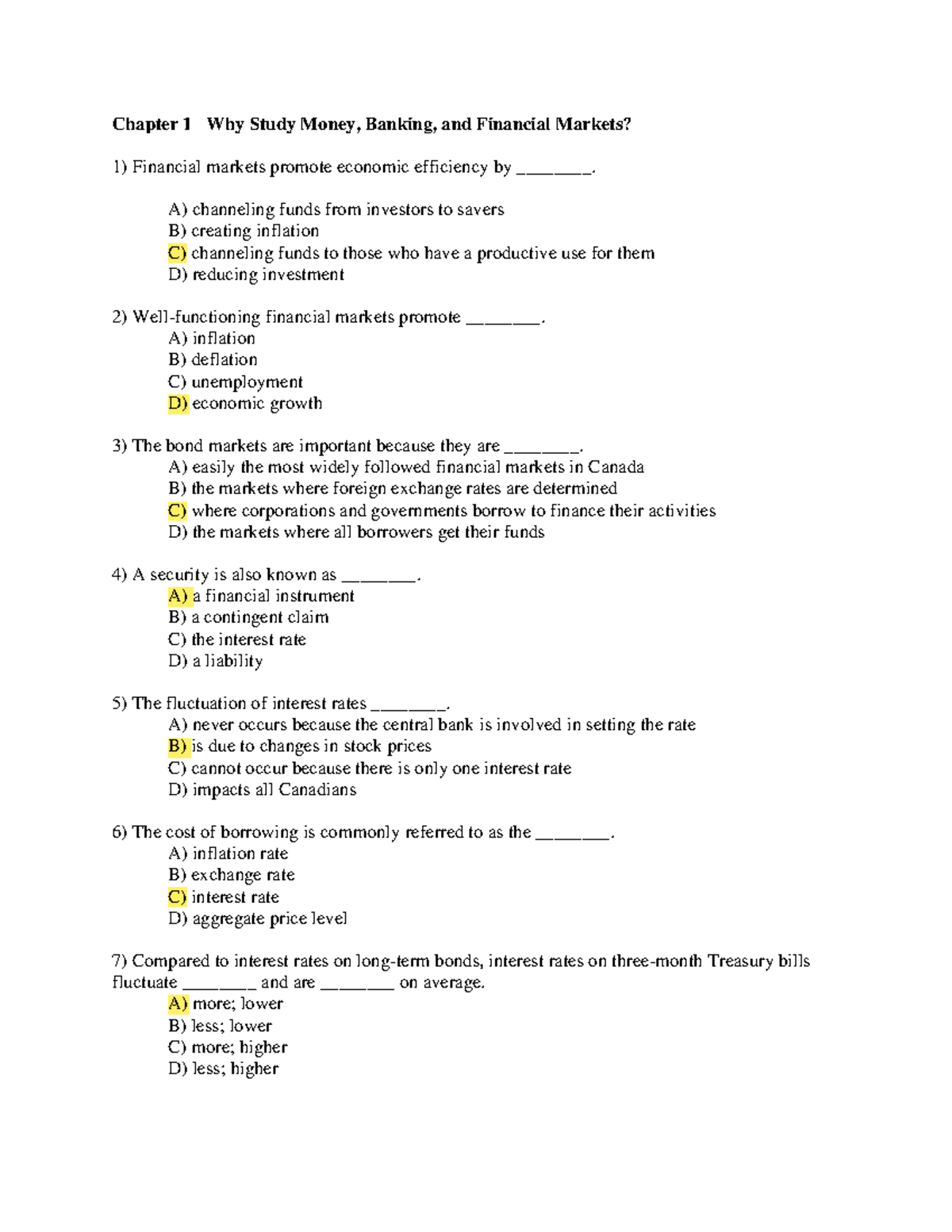 Chapter 1 - Money, Banking, and Financial Markets Review - Studocu