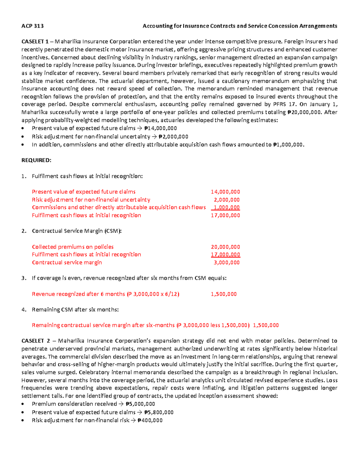 A03 - Accounting for Insurance Contracts & Service Concessions: Case ...