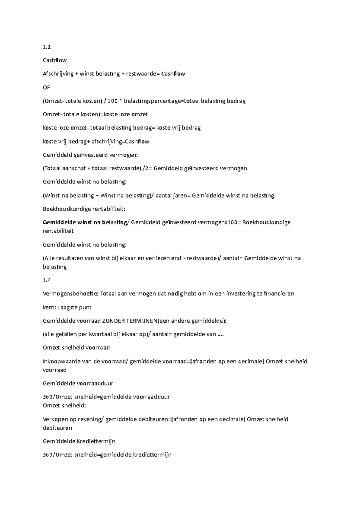 Hoofdstuk 1 EBE: Cashflow en Financiële Formules Samenvattingen ...